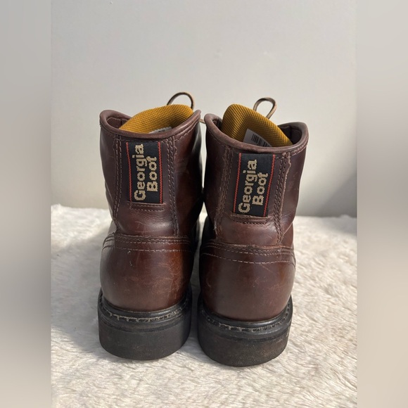 Brown Leather Georgia Boot Wedge Work Boots Leather Laces - Size 8 - Picture 5 of 8
